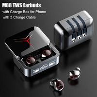 M88 TWS Wireless Bluetooth Headset with 3 Cable Charge Box LED Display Earbuds with Mic Wireless Headphones Bluetooth Earphones