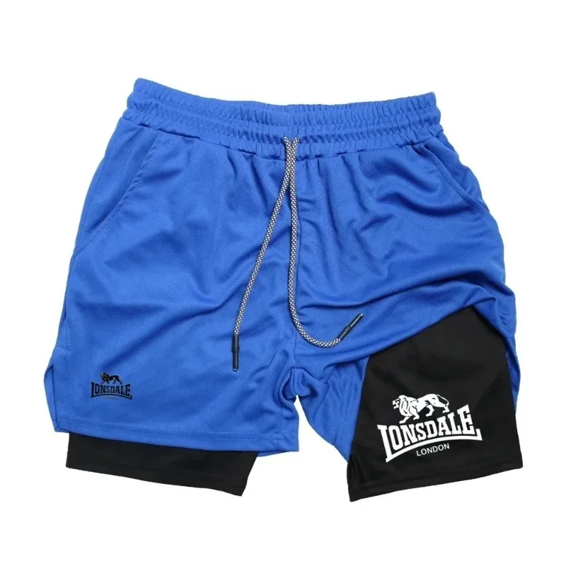 Print 2in1 Running Shorts for Men Gym Workout Compression with Phone Pocket Towel Loop Summer Sport Athletic Activewear