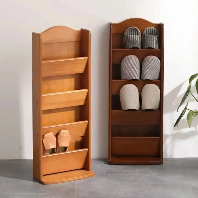 Multi-layer Solid Wood Slippers Rack Door Simple Shoe Cabinet Household Space-saving Dust-proof Storage Shelf Spice Organizer