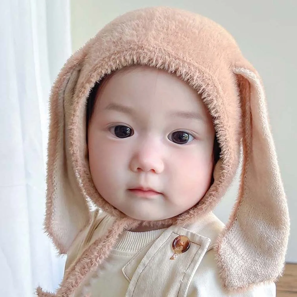 

Personality Elastic Children Pullover Cap Trendy Cartoon Rabbit Ear Knitted Hat Solid Color All-match Brimless Beanie Cap Winter