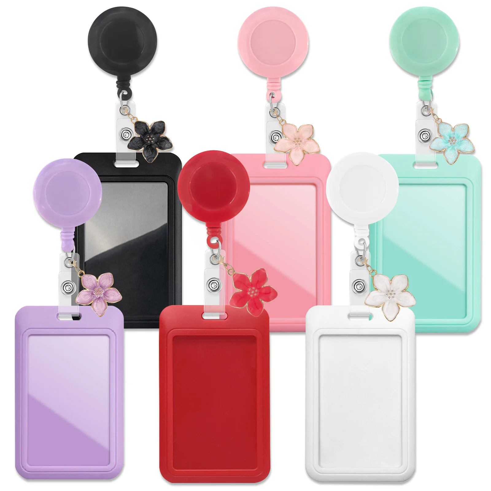 Flower Retractable Badge Reel With ID Card Holder Cute Cherry Blossom Badge Reel For Nurses Work School