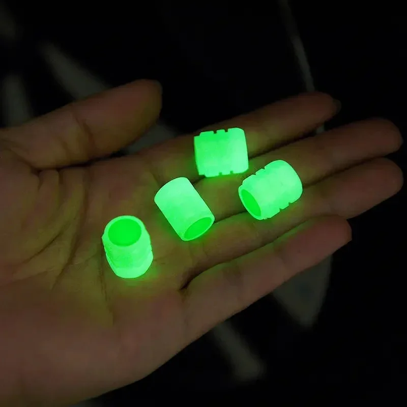 4 Luminous Tire Valve Stems - Green Glow-In-The-Dark Shafts, High-Quality Build - Detail 1