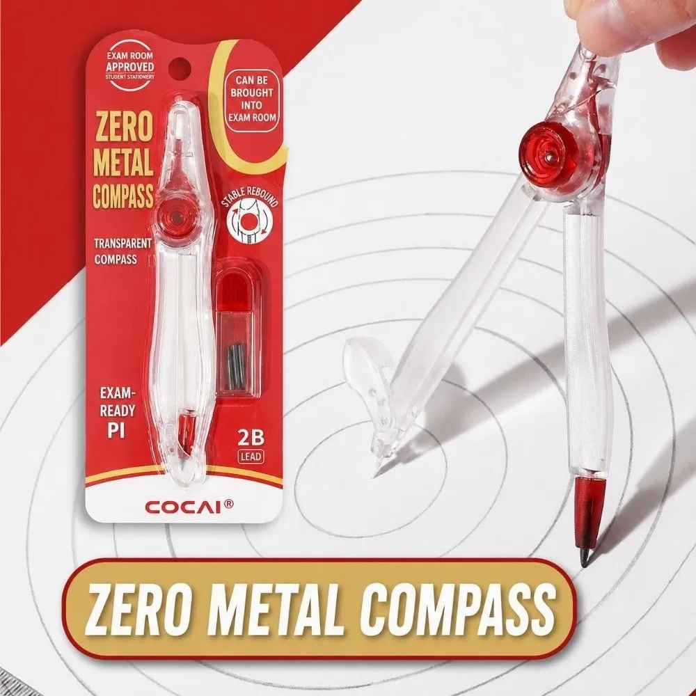 Transparent Plastic Body Metal Compass Replacement Pencil Clip Adjustable Locking Mechanism Exam Compass Angle Lock