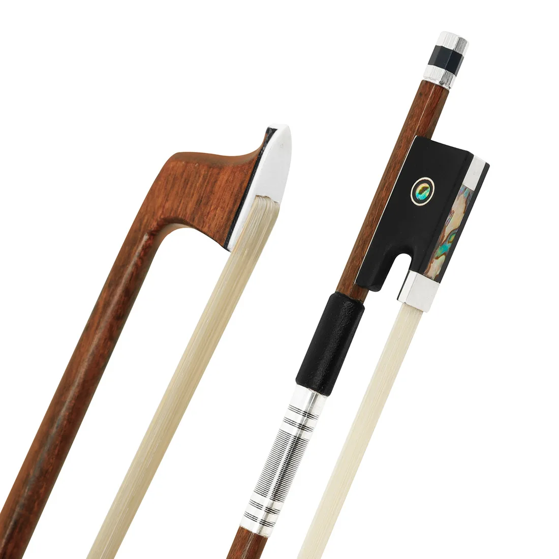 

Basimu 4/4 Violin Bow with Silver Wire Octagonal & Pure Ponytail Ebony Sheepskin Professional Performance Case Included