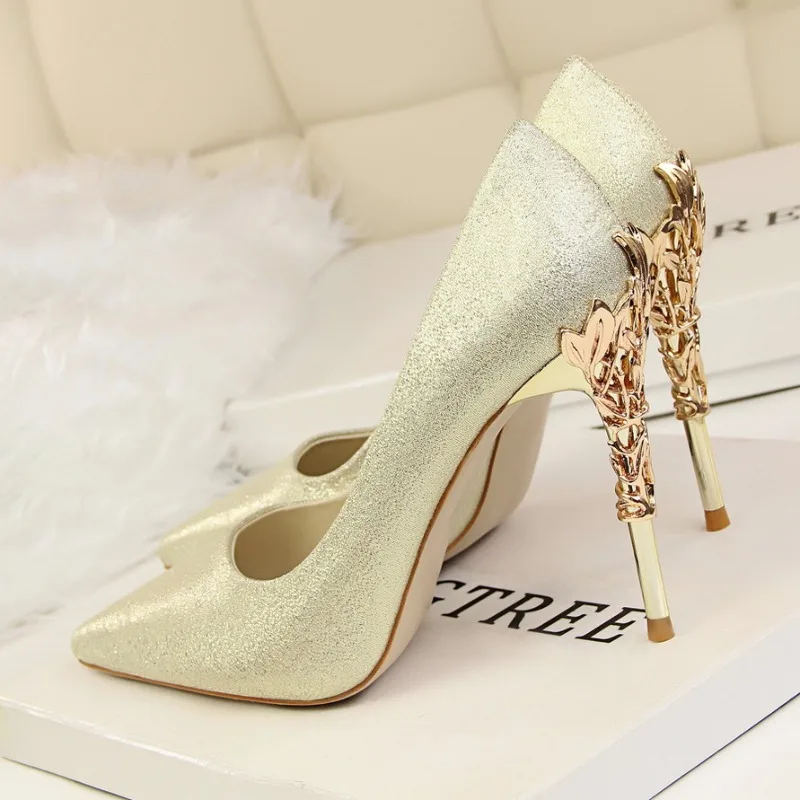 

10cm Women's Pumps and Heels pointed Metal Decorative Stiletto Heels Elegant temperament designer women shoes Sandalias de Mujer