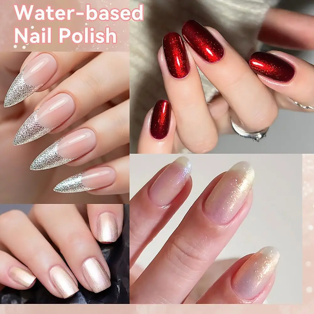 7ml Pink Glitter Water Based Nail Polish Quick Dry No UV Lamp Needed Pearl Effect Shinning Varnish DIY Nail Art