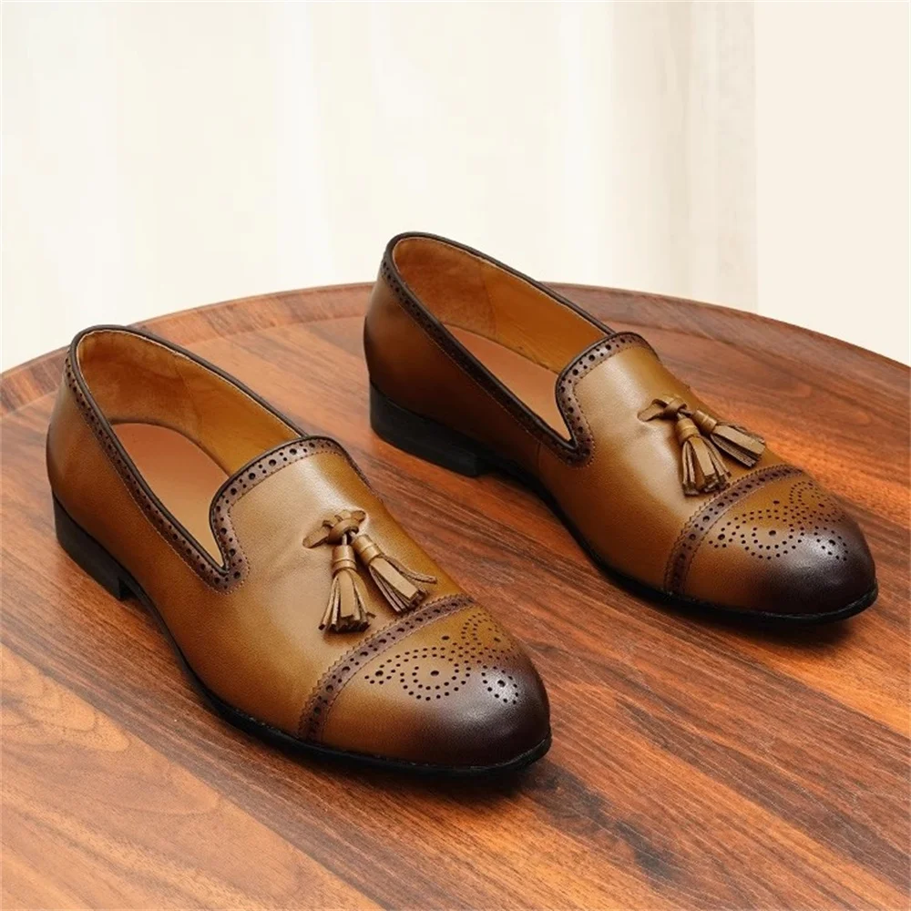 

Tassels Loafers Male Carving 2025 New British Fashion One Step Casual Genuine Leather Business Casual Comfort Leather Shoes