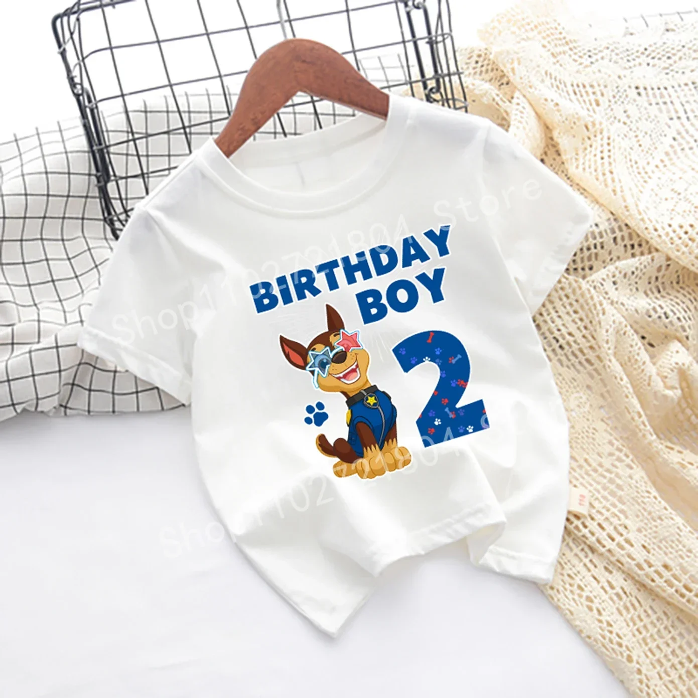 PAW Patrol Number T-shirt Short Sleeve Round Neck Cotton Boy's Birthday Clothes Cute Cartoon Fashion Anime Printing Hip Hop Tops