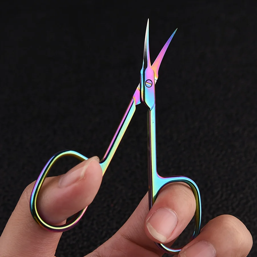 2pcs Multifunctional Titanium Coating Exfoliating Scissors for Eyebrows & Lashes - Ultra-Thin Curved Blades,Dry Light Beige