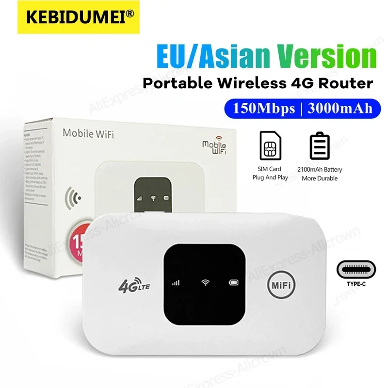 KEBIDUMEI 4G Mobile WIFI Router 150Mbps 4G LTE Wireless Router Portable Pocket MiFi Modem Mobile Wifi Hotspot with Sim Card Slot
