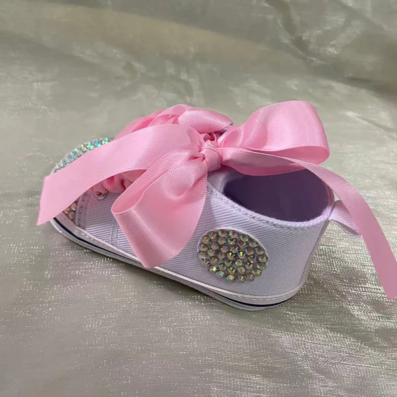 Dollbling Pearls Diamond Girly Toddle Sneakers Sparkle Beautiful Baby Girl Crib Shoes Handmade Design God Daugther Bithday Gift