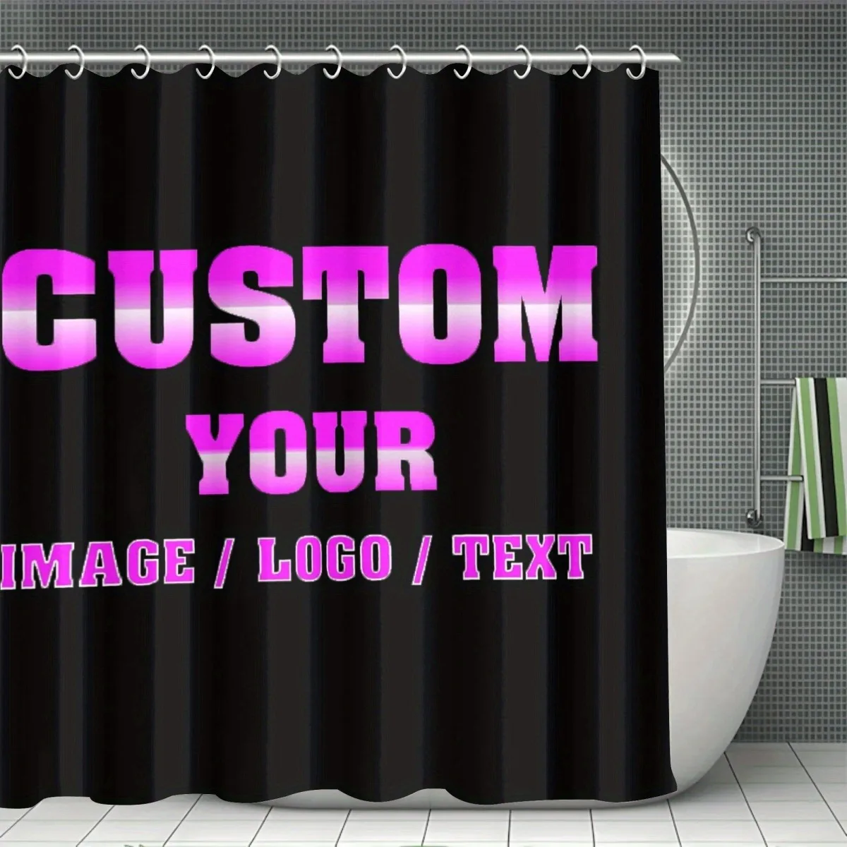 ستارة دش مخصصة للصور - تتميز بطباعة صور ثنائية الأبعاد مخصصة، مصنوعة من البوليستر المتين، وتتضمن 12 خطافًا تعليقًا. #2