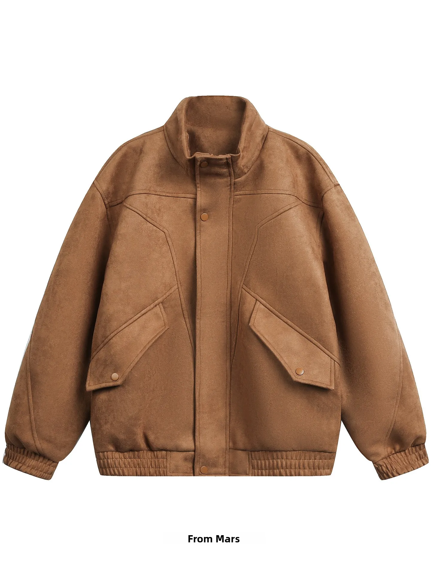 

Свободная повседневная куртка-жакет однотонного дизайна с воротником-стойкой из универсального комфортного полиэфирного волокна для осени и зимы