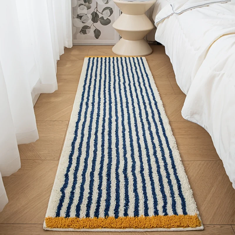 VIKAMA Checked Pattern Woolen Rug For Bathroom Water-Absorbing And Soft For Relaxation In Living Room Bedroom Bedside Home Decor