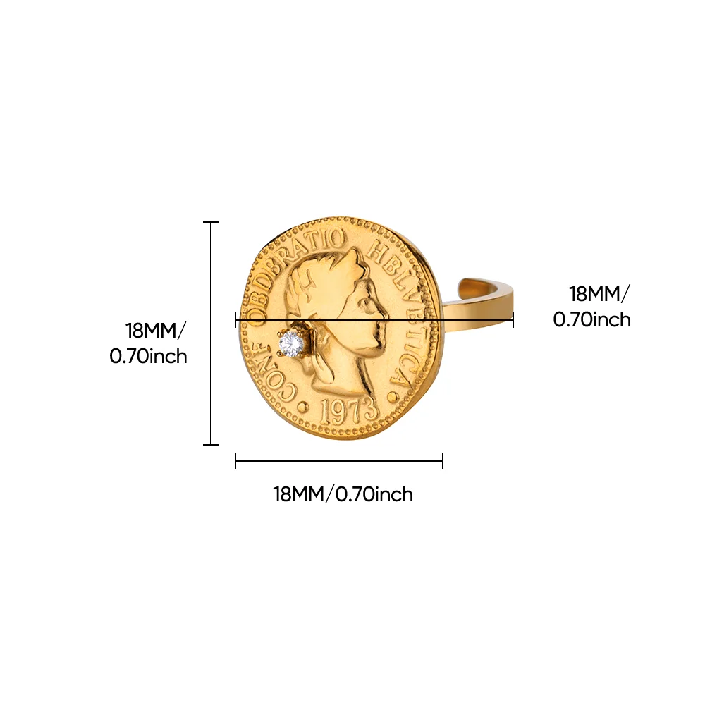 Vintage Zircon Goddess Portrait Coin Rings For Women Men Gold Color Stainless Steel Medal Ring Celebrity Fashion Jewelry bijoux
