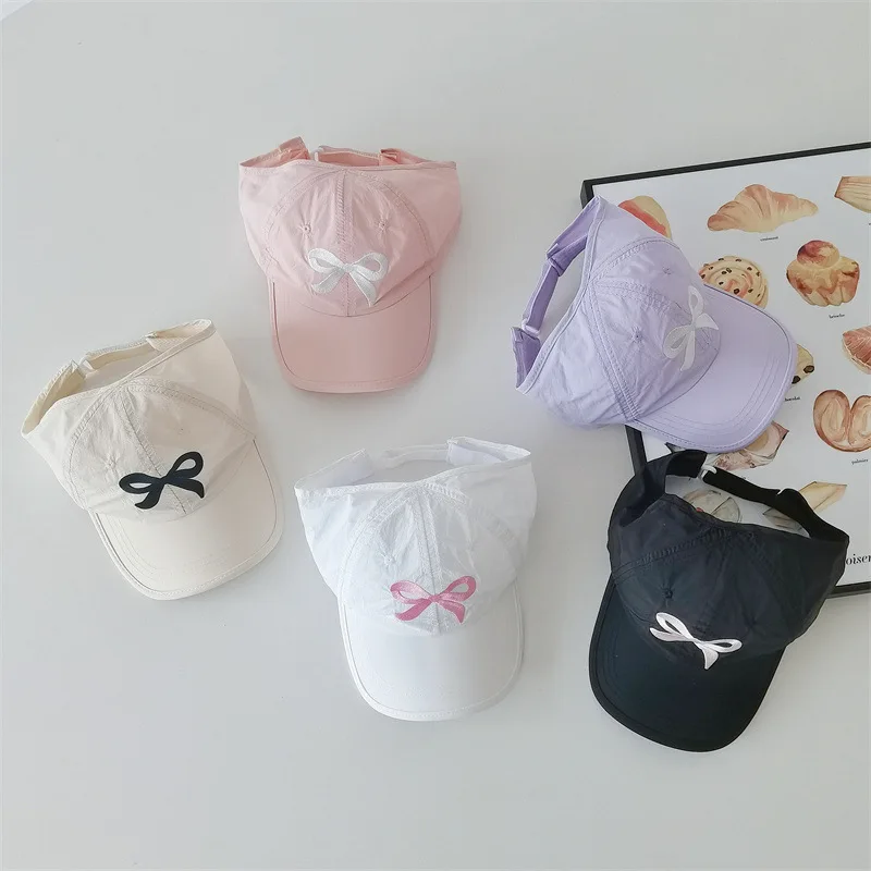 Summer Girls Bow Embroidery Baseball Caps Sunscreen Cap Adjustable Korean Fashion Quick-dry Semi-hollow Top Sports Sun Hat