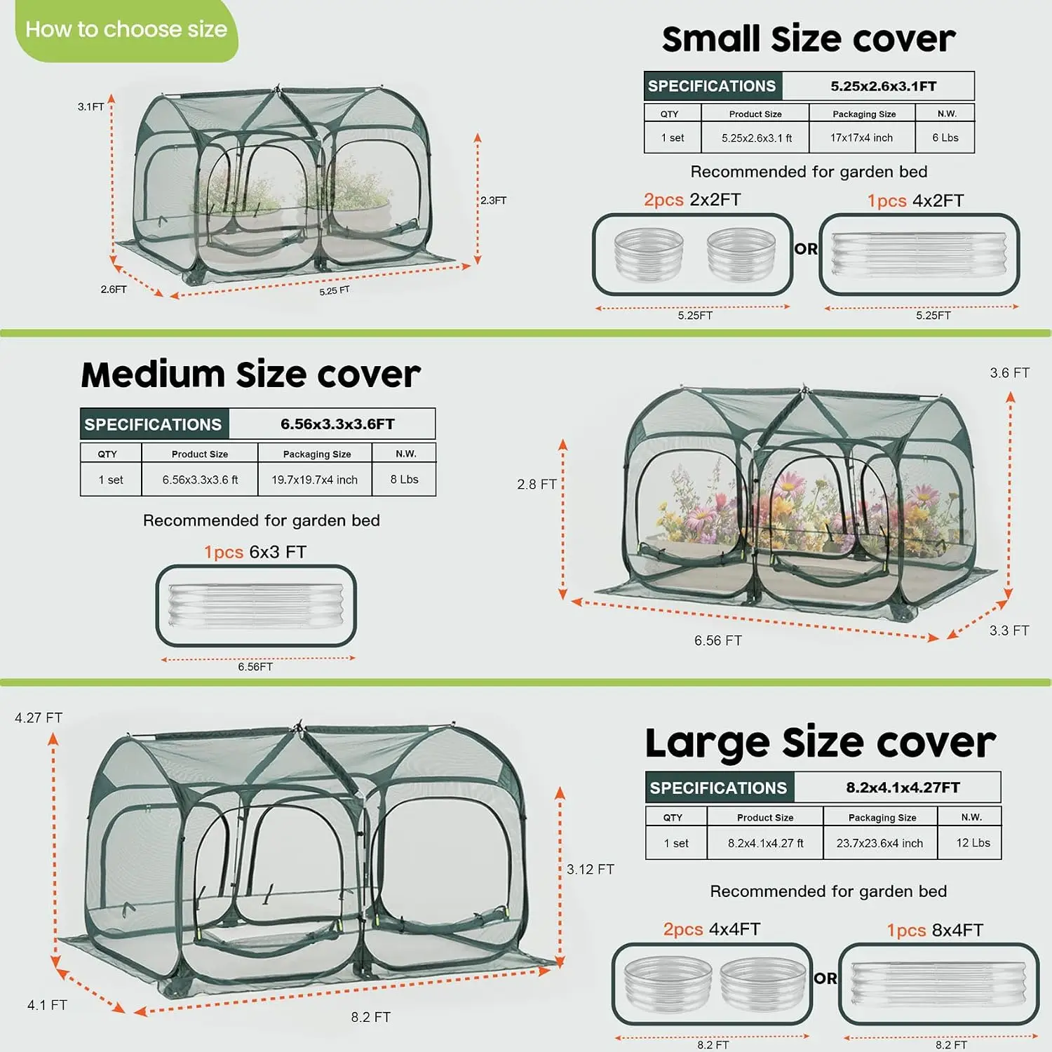 Poray Large 8.2x4FT Plant Netting Cover, Pop up Tunnel Crop Cage Gardening Net,Pest Guard Cover for Vegetables &Fruits,Durable