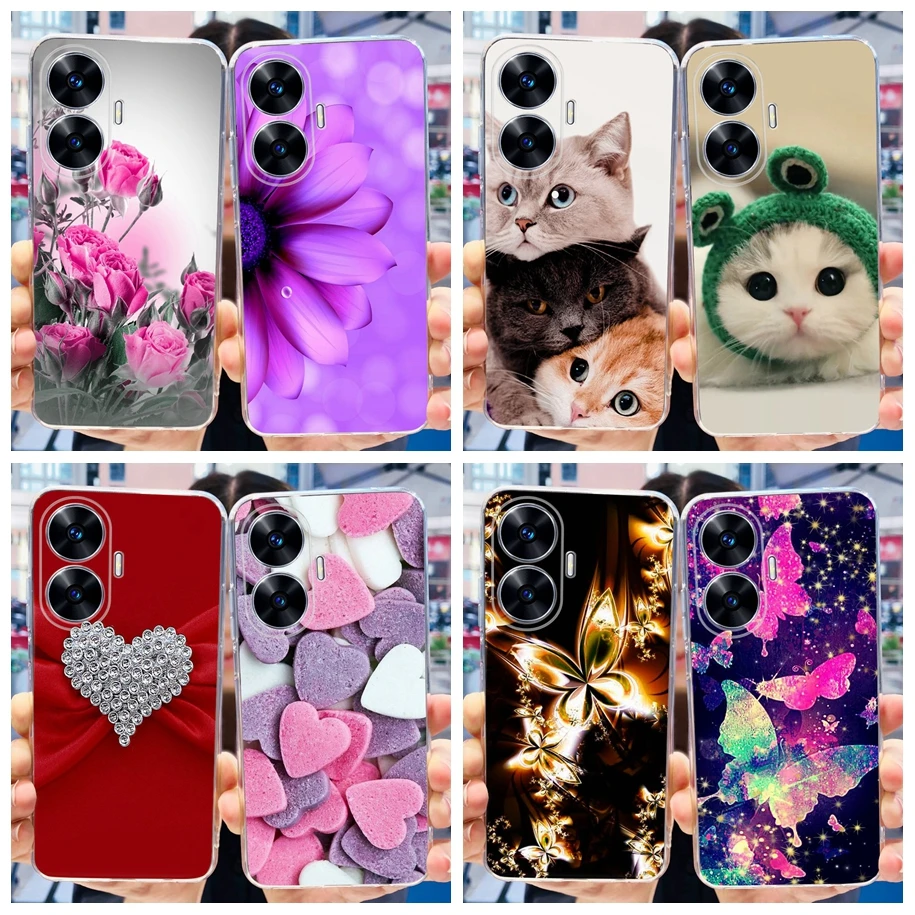For Realme C55 4G Case 2023 Phone Cover Beautiful Flower Painted Soft Funda Clear Coque For Realme C55 2023 Bumper RealmeC55 Bag