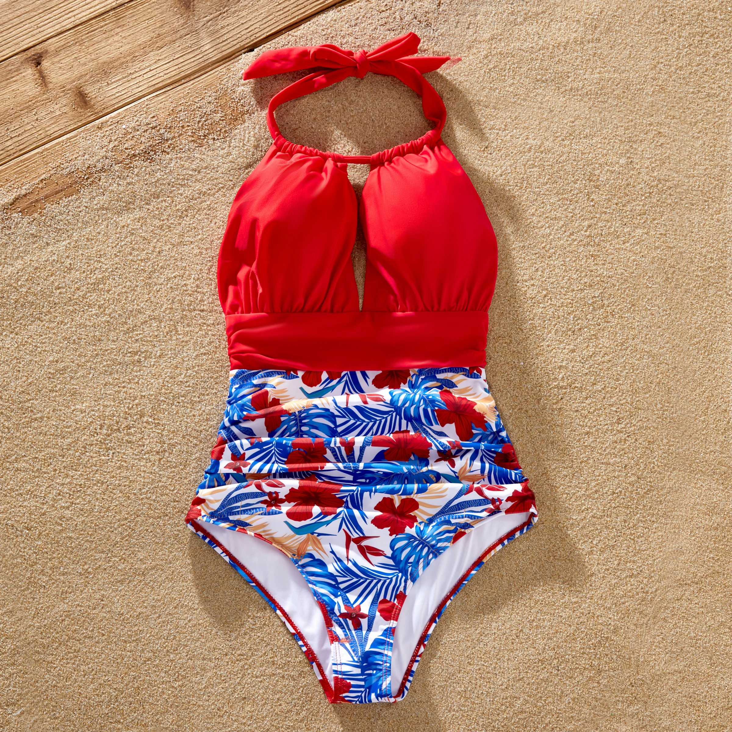 

PatPat Women's Backless One-Piece Swimsuit with Plant Print and Scalloped Edge