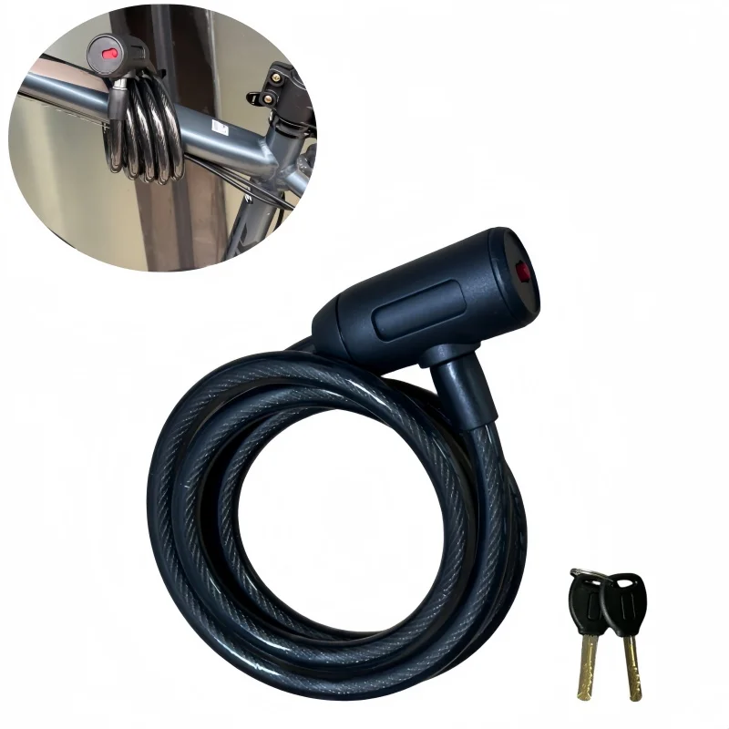 

falante 1.5m black Bike Lock Coiled Secure Keys Bike Cable Lock Weathproof Anti Theft Scooter Bicycle Lock
