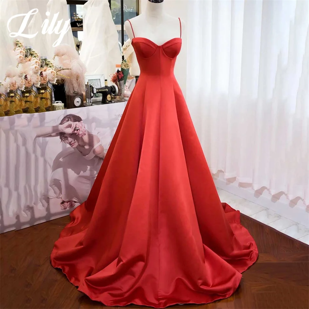 

Lily Red Sweetheart Woman Evening Dress Gown A-Line Sexy Pleats Night Dresses Gown Spaghetti Strap Prom Dress robes de soirée