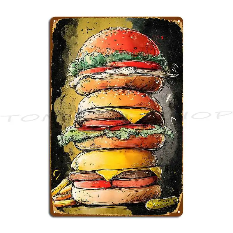 Dive Into A Colorful Stack Of Cheeseburger Metal Sign Cinema Custom Club Party Club Customized Tin Sign Poster