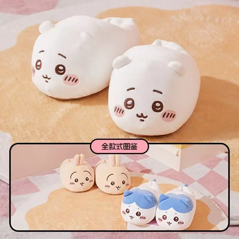 New Girl Chiikawa Velvet Cotton Mop Thicken Keep Warm Winter Autumn Soft Include Heel Home Cotton Shoes Hachiware Usagi