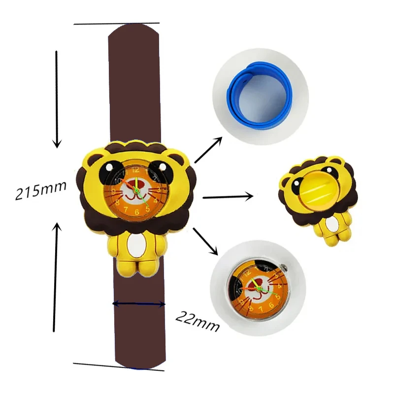 Cartoon Lion Children Watches 2-14 Years Old Baby Study Time Toy Slap Bracelet Kids Watches for Boys Girls Birthday Gift