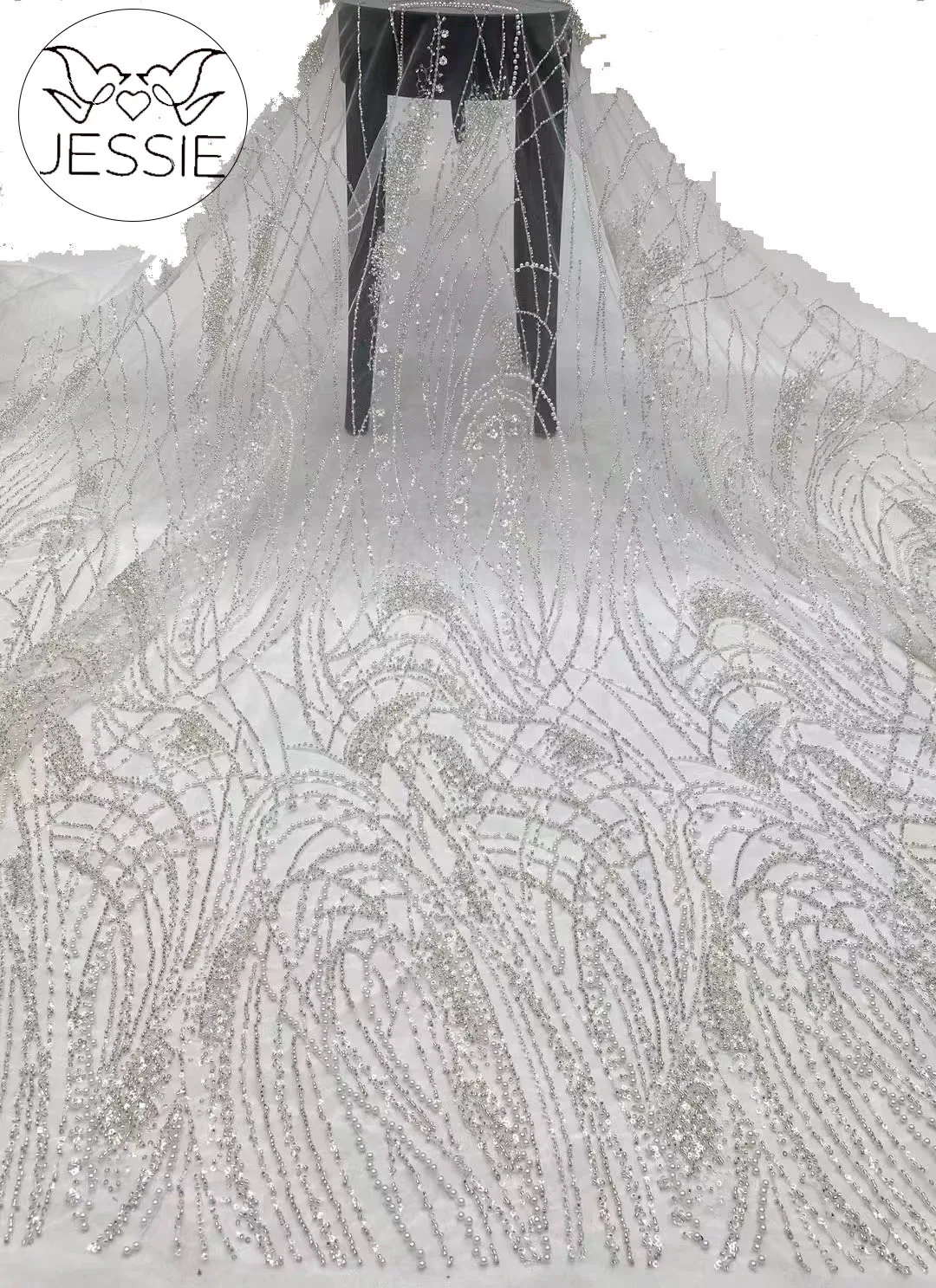 

2024 On Sale Unique And Exquisite Sequins Beads Fabric Wedding Dress Lace Fabric Evening Gown Customization Sell By 5yards