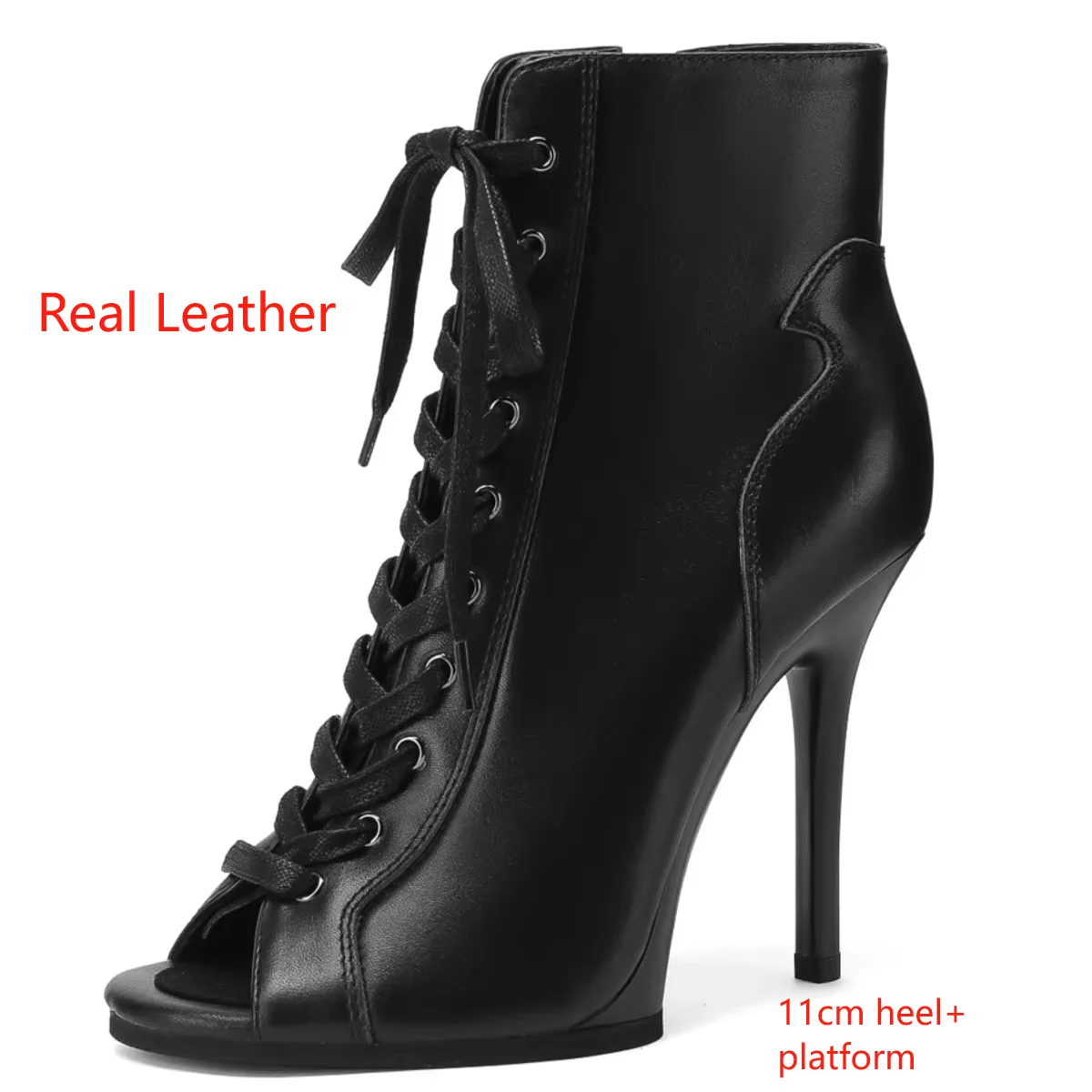 Real Leather Dance Heels 9.5cm & 11cm Black Platform Jazz Latin Sexy Dance Shoes Stable Party Rubber Sole Dancing Heels