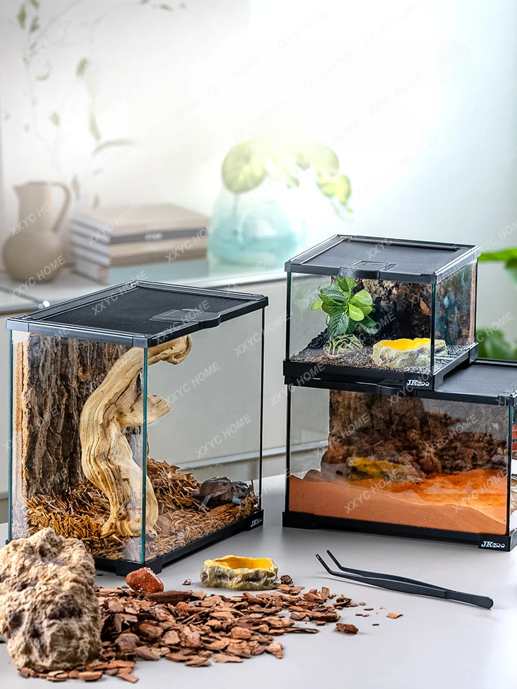 Pet Climbing Glass Feeding Box Ceratophrys Spider Lizard Eyelash Angle Guard Palace Beetle Terrapin Feeding Box Crawler Jar