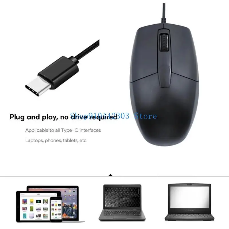 652F Ergonomic Type C Mouse for PCs, Cellphones, and Tablets Celephones 3 Buttons Optical Mouse Comfortable Grip
