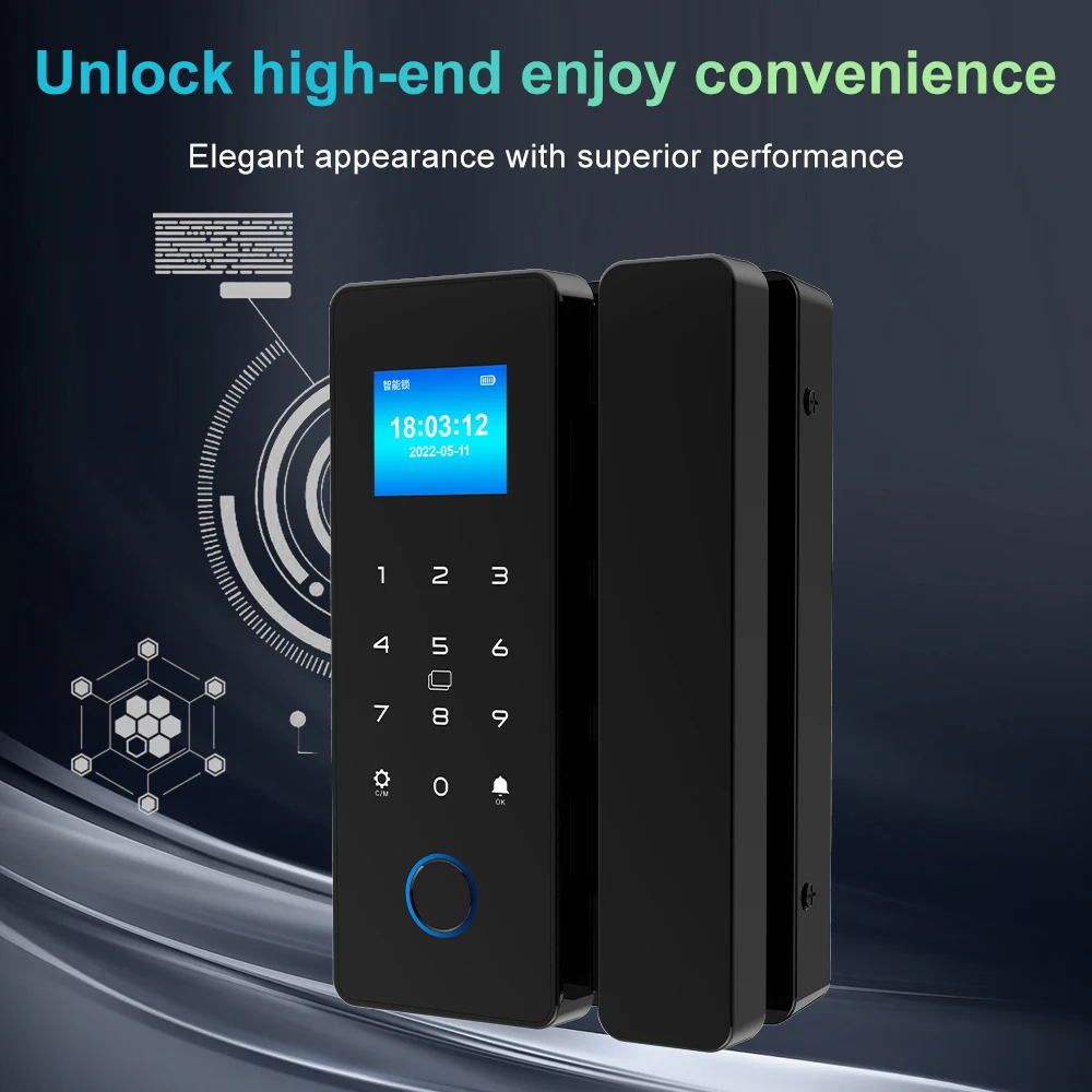 Haha-Lock APP Fingerprint Glass Lock Bluetooth Smart Sliding Door Attendance Electronic Digital Lock RFID IC Card Remote Control