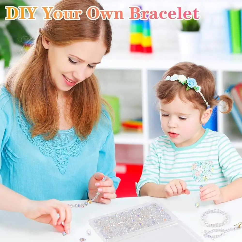 600 Pcs Crystal Glass Beads for Jewelry Making, Crystal Beads with Box, Assorted Bicone, Rondelle, Cube, Teardrop & Spacer Beads for DIY Crafts Bracelets, Necklaces, Earrings, 4/6/8mm, AB Color view 4
