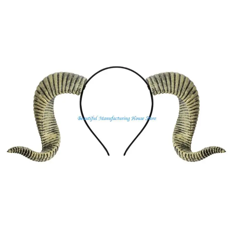 E56A Punk Theme Goat Horn Hairband Roleplaying Party Headpiece With Detachable Band for Stage Performances Dressingup Props