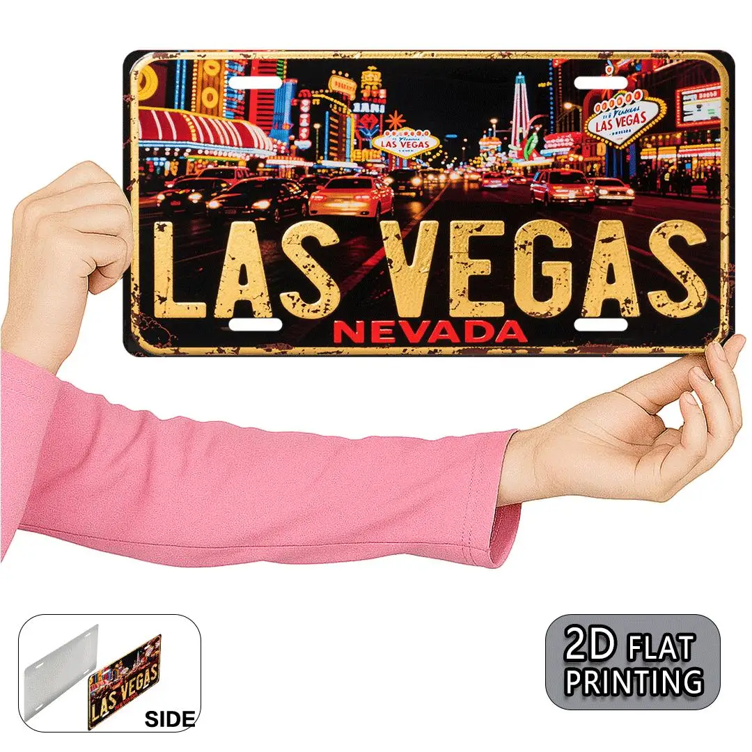 Las Vegas Nevada "Neon Strip Night Scene" 2D Flat Aluminum Metal Tin Sign for Retro Travel Souvenir Wall Decor, Bar, Garage, Man view 3