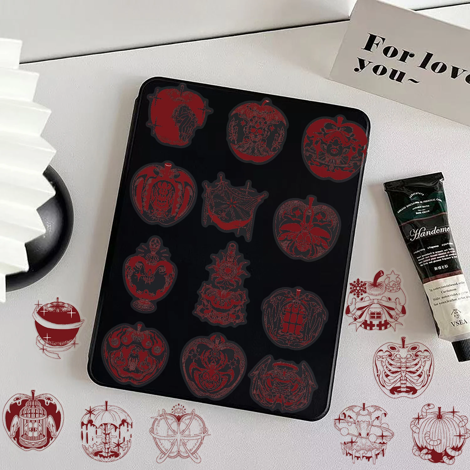 50개 빨간 사과 크리스마스 PET 스티커 DIY 장식용 전화 케이스, 책상, 헬멧, 방수 휴일 선물 스티커