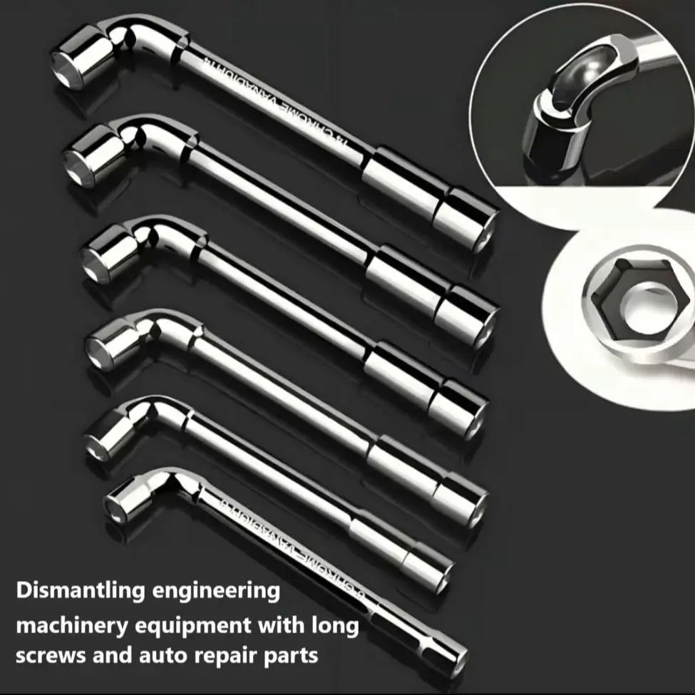 5-7Pcs L-Type Angled Socket Wrench Spanner Set with Thru Hole Car Ratchet Key Pipe Repair Tool Kit