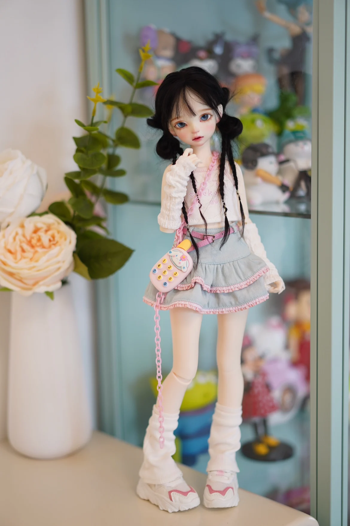 1/4 Bjd Doll Clothes Cute Girl Close Fitting Camisole Top 1/4 Doll Lace Denim Short Skirt Versatile Small Socks Trend Arm Sleeve