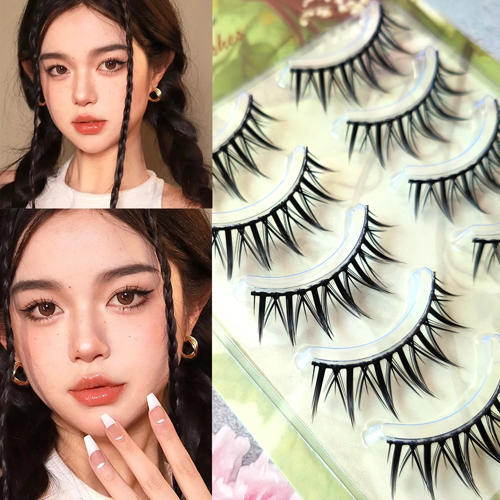 Manga Wimpers 5 Paar Wimpers 3d Natuurlijke Valse Wimpers Pluizige Zachte Kruis Piekerige Natuurlijke Wimper Extensie Make-Up Cosmetica Tools