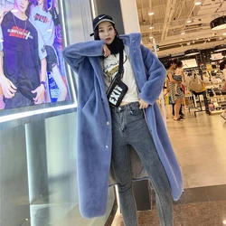 Winter Women Faux Rabbit Fur Coat Luxury Long Fur Coat Hooded OverCoat Warm Plus Size Female Plush Woman Coats Fluffy Jacket