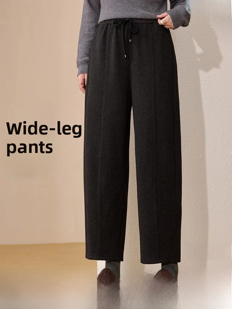 

Удобные повседневные свободные брюки на флисовой подкладке больших размеров для женщин, новые весенние прямые брюки для работы и повседневной носки, теплые