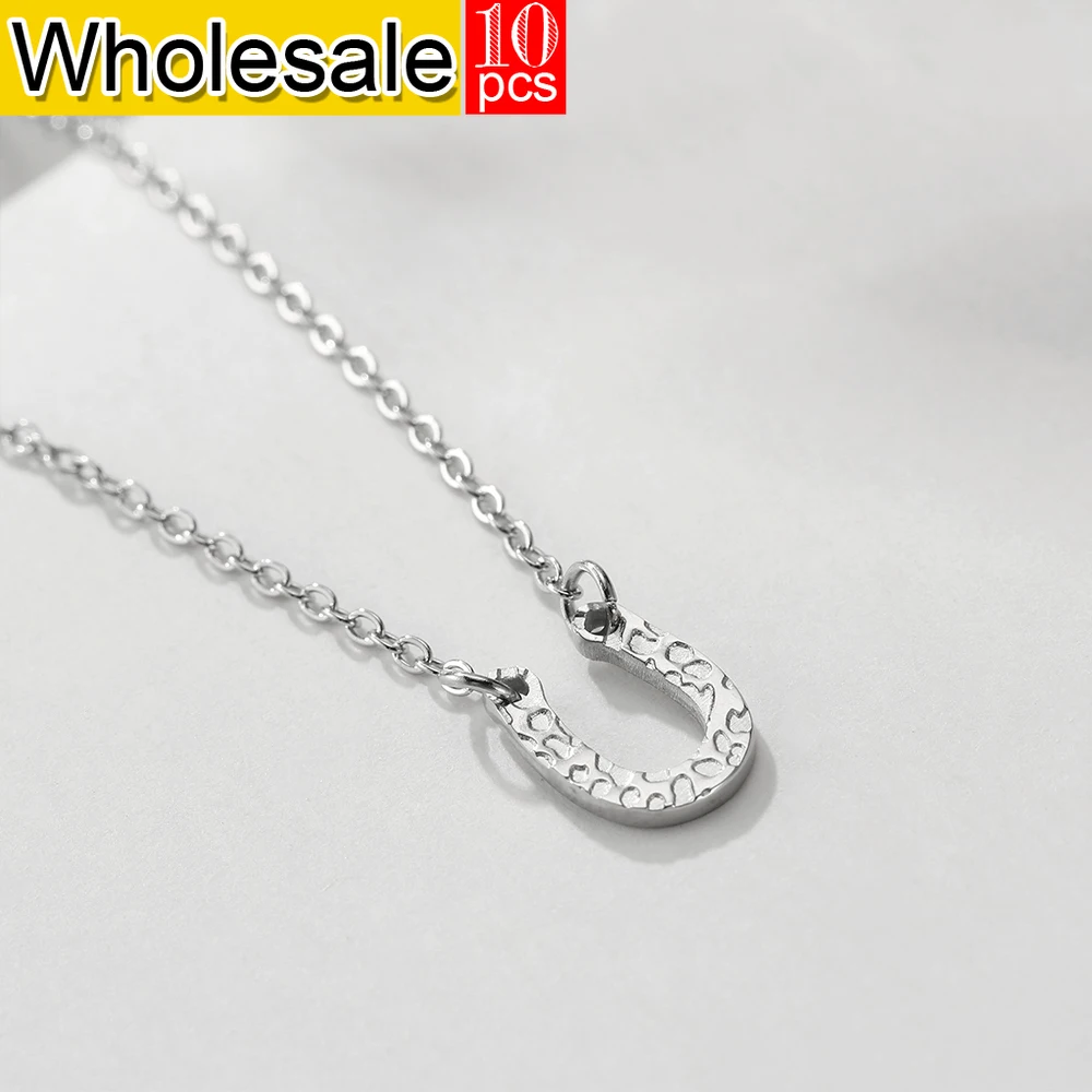 women 10PCS Trendy Stainless Steel Gilded Necklace Punk Chokers Pendantsfor Women Statement U Shape Charm Clavicular chain