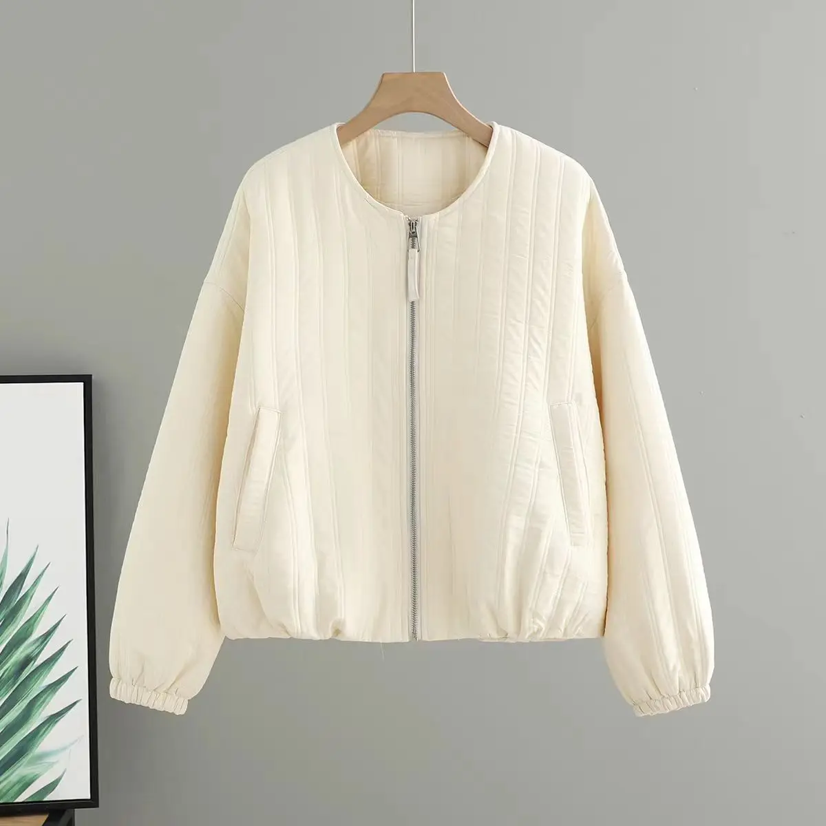 

Faionable Women's Quilted Cotton Jaet Zipper Long Sve Warm Lightweight ort Coat Retro Stitching Cotton Clothing