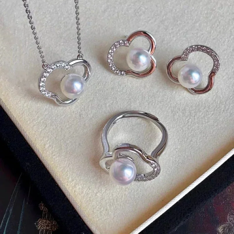 100% Natural Freshwater Pearl Earrings Rings Necklaces Zircon Cloud Mickey Shapes Simple Gentle Jewelry Sets Exquisite Gifts