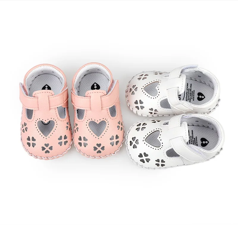 

Baywell Baby Girl Sandals Comfortable Peach Heart Hollow Design Leather Soft Sole Shoes Fashion First Walkers Kid Shoes