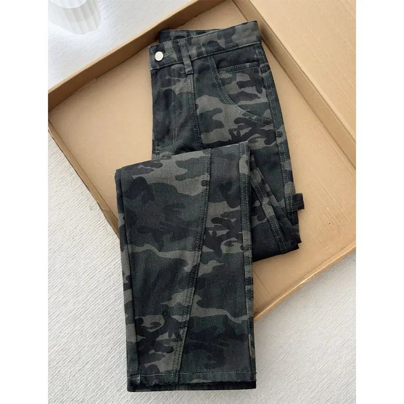 

American Style Retro High Street Camouflage Jeans Men's Spring Autumn Slim Fit Pants Logging Workwear Straight Tube Jeans