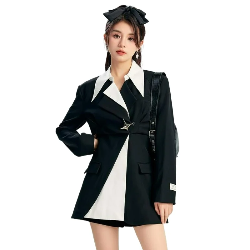 New Style High-End Office Wear Women's Korean Version Fashion Blazer with Color Block and Patchwork Design 2026 Spring Autumn