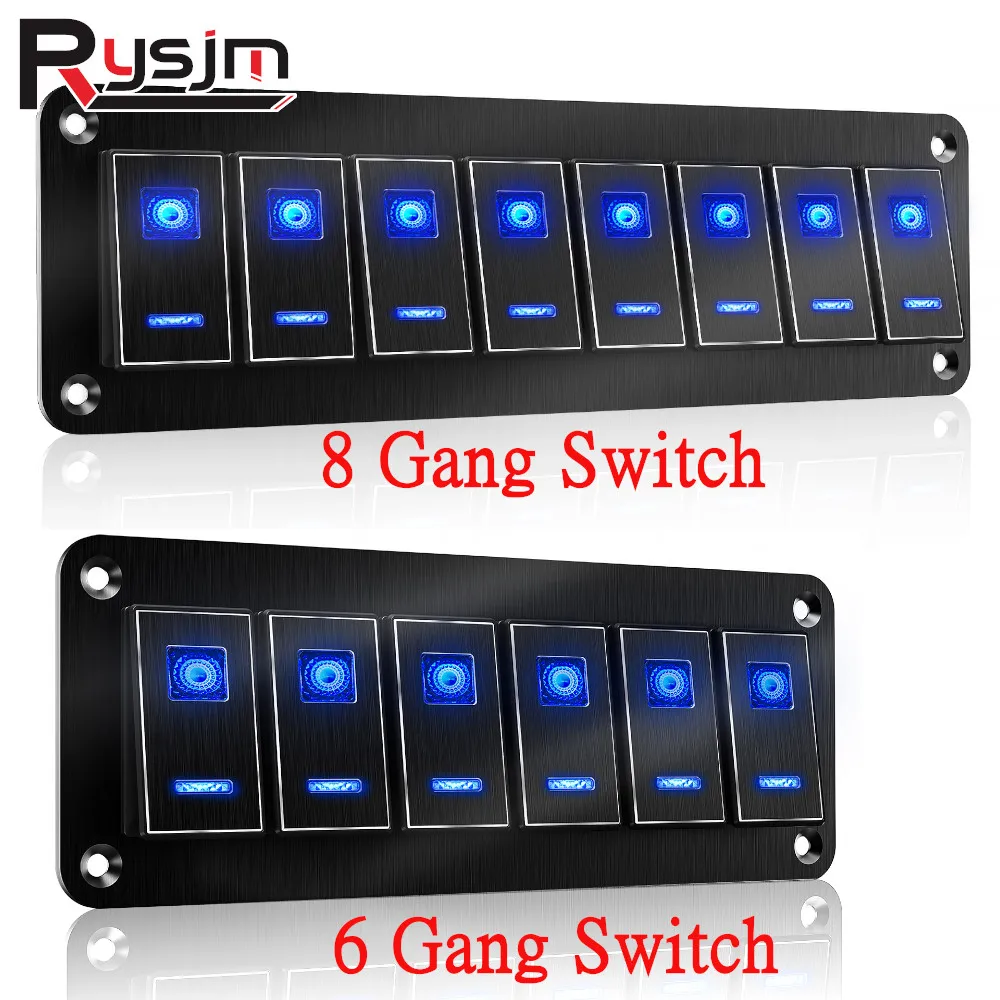 HD 12V 24V ON-OFF Rocker Switch Panel Metal LED Toggle Switch Panels Double Blue Light For Marine Car Truck Caravan RV Camper