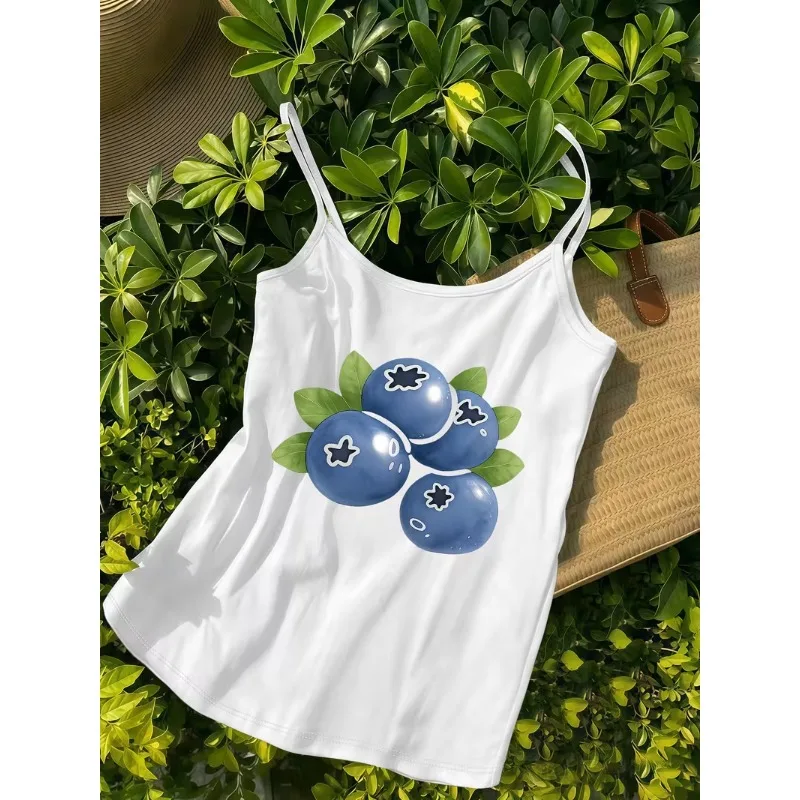 Retro Orange Fruit Graphic Women Spaghetti Strap Tank Top Camisole Summer Sleeveless Vest Aesthetic Streetwear Holiday Daily